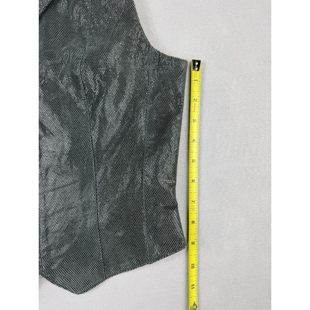 Vintage Paolo Santini Women's 6 Genuine Leather Moto Vest Green Gray Zip Y2K - Picture 7 of 11